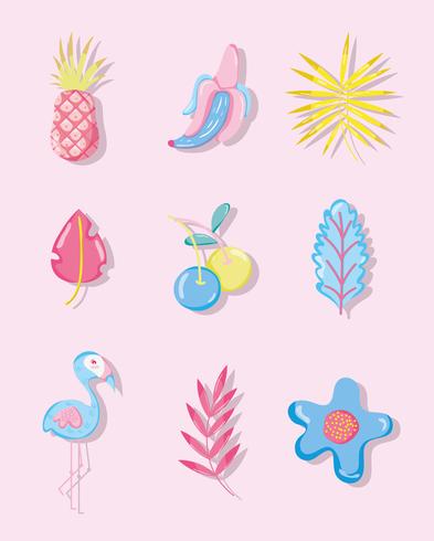 Punchy pastel flamant et fruits vecteur