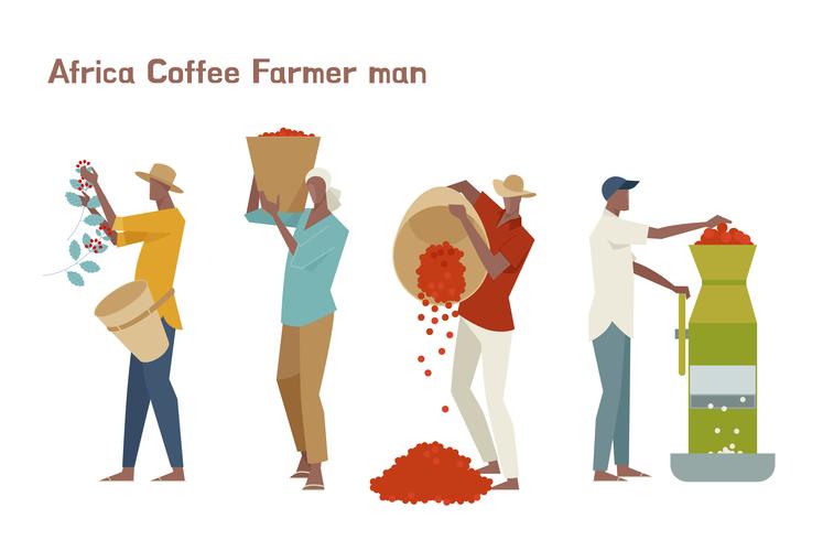 Jeu de caractères fermier café masculin. vecteur
