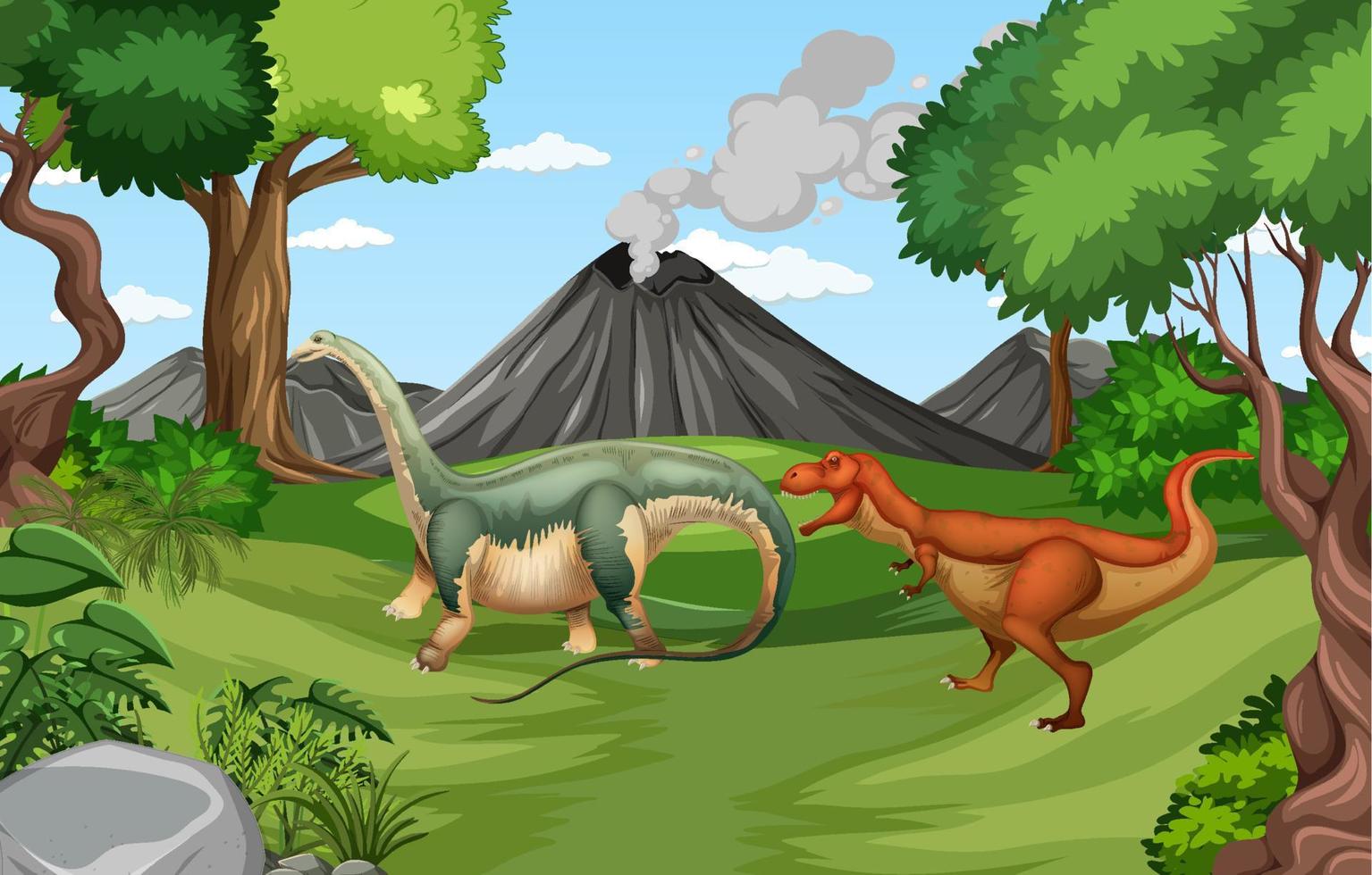 scène avec des dinosaures dans la forêt vecteur