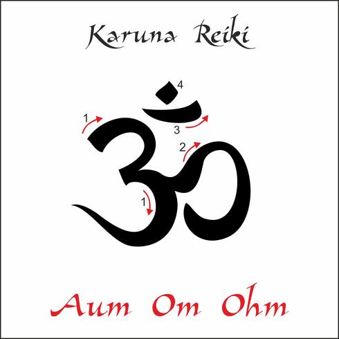 Karuna Reiki. Guérison énergétique. Médecine douce. Om Aum Ohm Symbol. Pratique spirituelle. Ésotérique. Vecteur