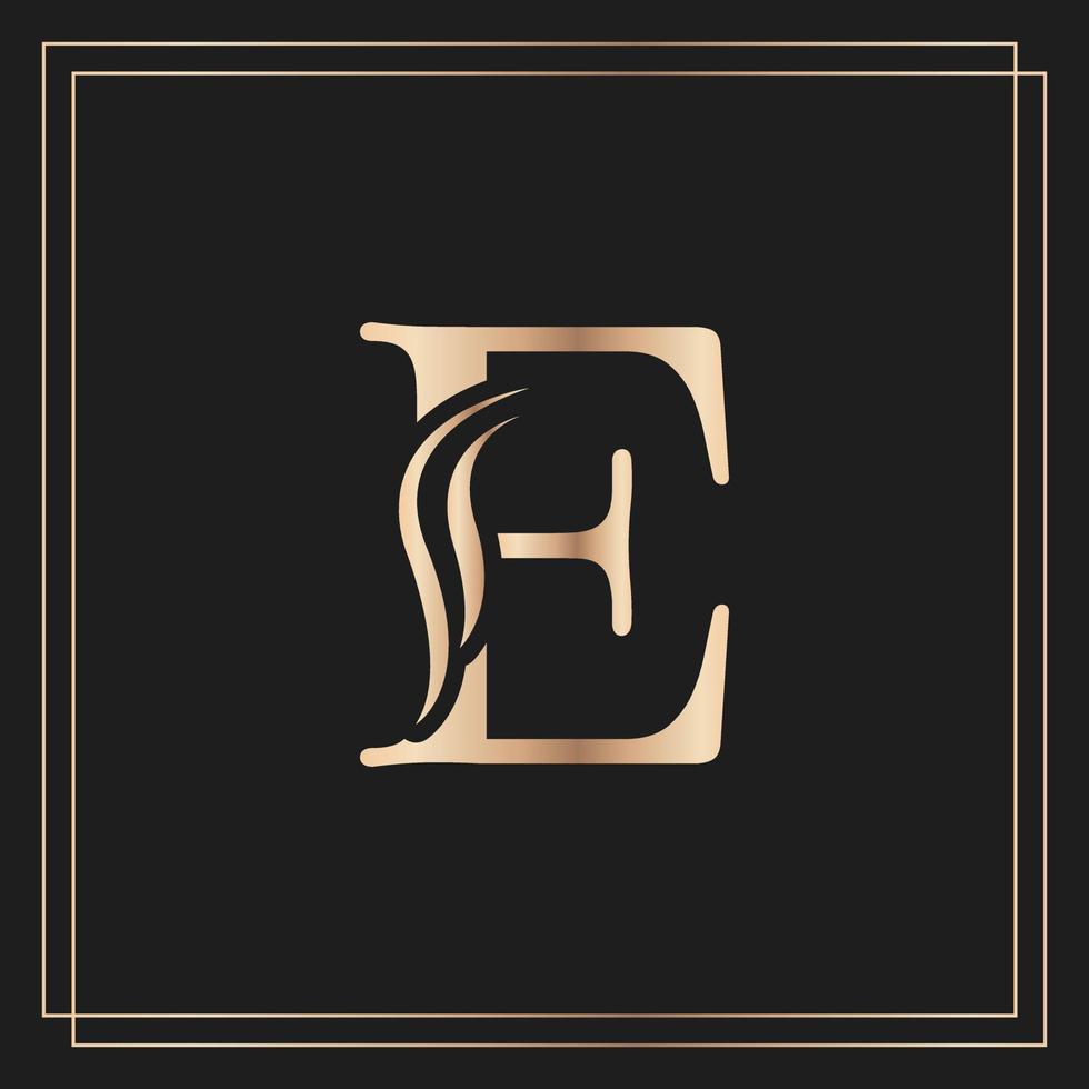 lettre élégante e beau logo calligraphique royal gracieux. emblème doré vintage dessiné pour la conception de livres, le nom de marque, la carte de visite, le restaurant, la boutique ou l'hôtel vecteur