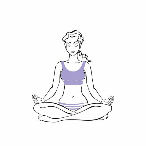 Fille assise dans une position de lotus. Yoga. Méditation. Illustration vectorielle vecteur