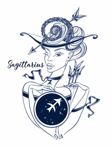 Signe du zodiaque Sagittaire une belle fille. Horoscope. Astrologie. Vecteur. vecteur