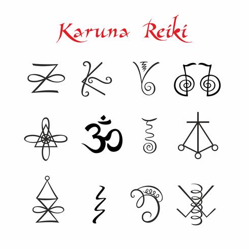 Karuna Reiki. Symboles. Énergie de guérison. Médecine douce. Vecteur. vecteur