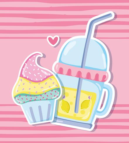 Cupcake et jus aux pastels vecteur