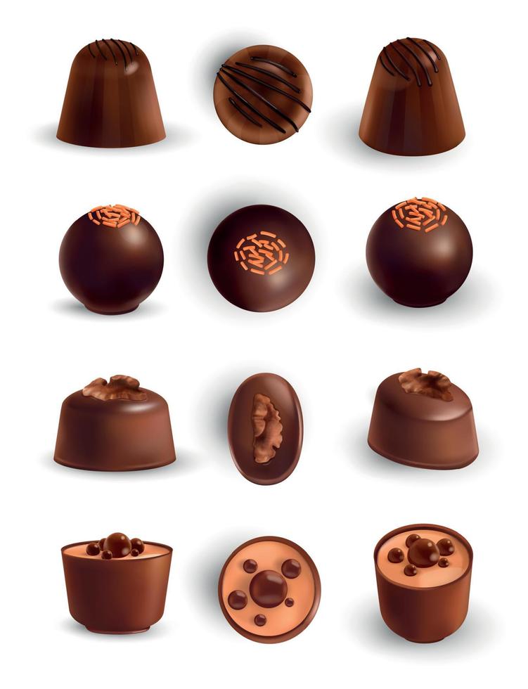 jeu d'icônes de chocolat réaliste vecteur