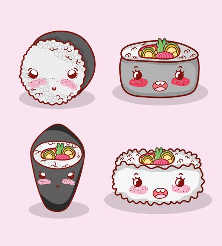 Dessin animé mignon kawaii de cuisine asiatique vecteur