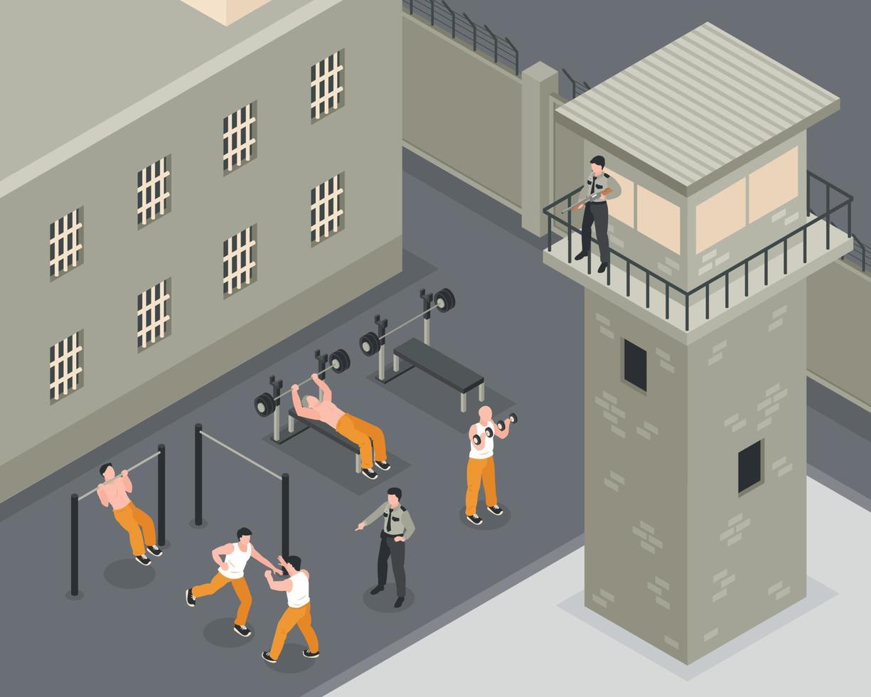 illustration isométrique de la prison vecteur