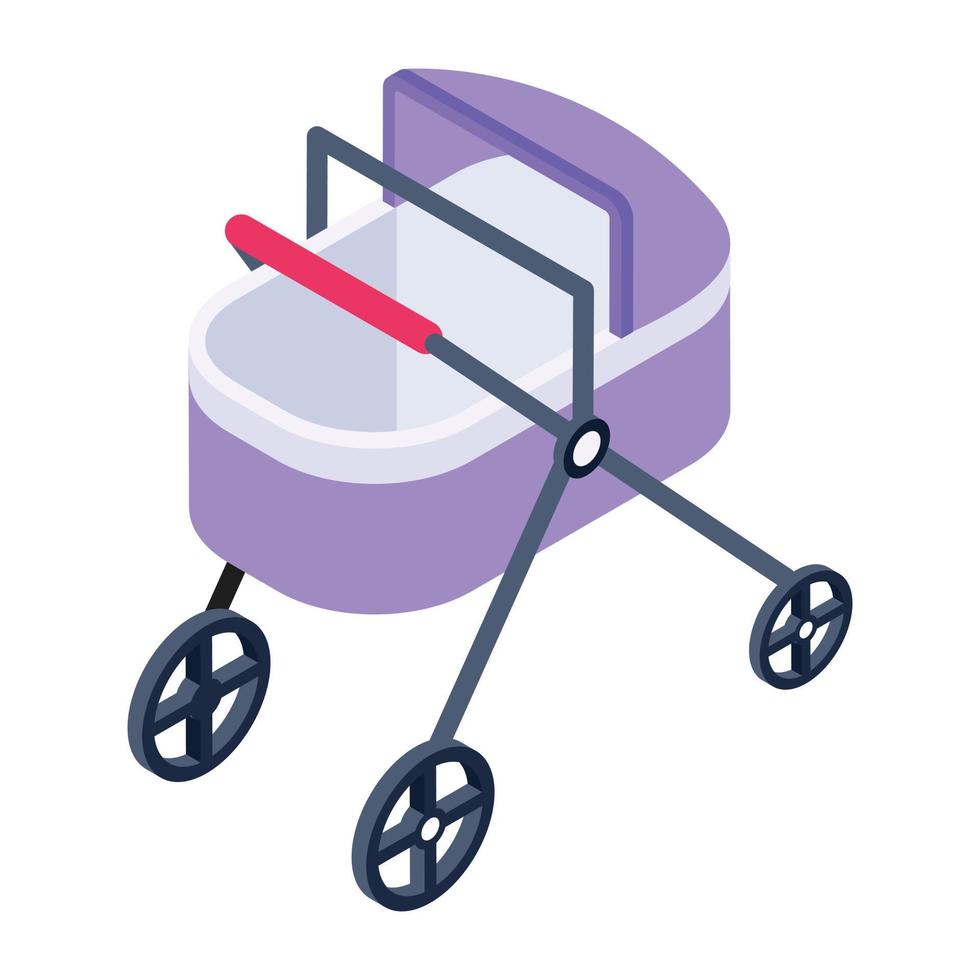 icône de style isométrique unique à la mode du chariot de bébé vecteur