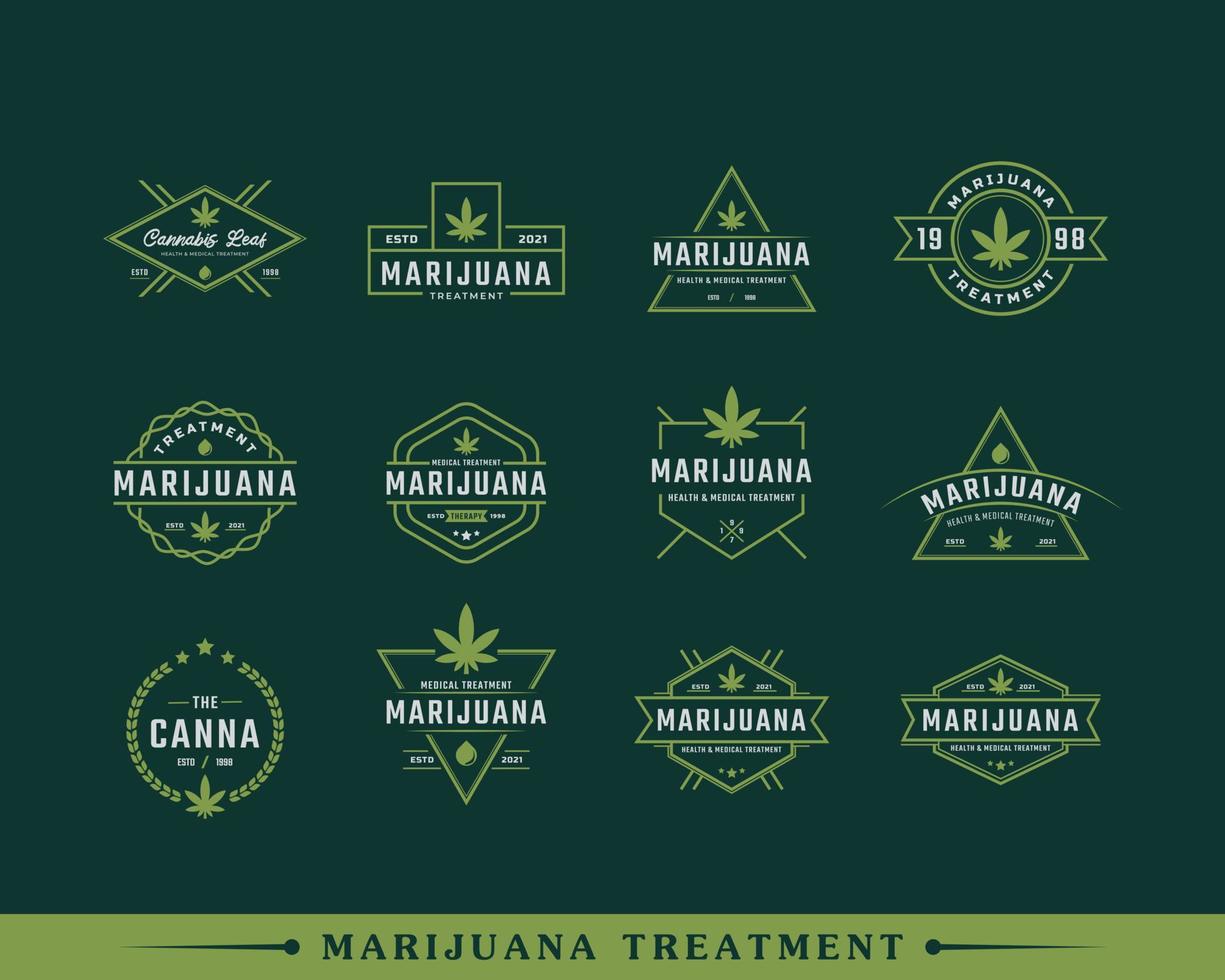 ensemble d'insigne d'étiquette rétro vintage classique pour marijuana cannabis feuille de pot de chanvre thc cbd santé et thérapie médicale logo design inspiration vecteur