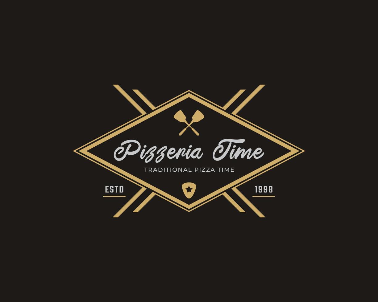 badge emblème classique vintage spatule pizza pizzeria logo design inspiration vecteur