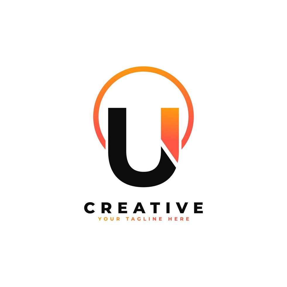 création de logo lettre u avec couleur orange noire et cercle. vecteur de logo lettres icône moderne cool.