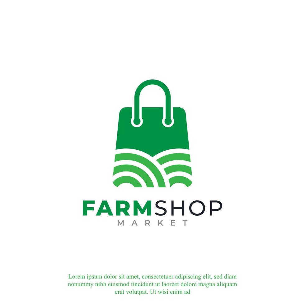 logo du marché agricole créatif. sac à provisions combiné avec cercle herbe icône illustration vectorielle vecteur