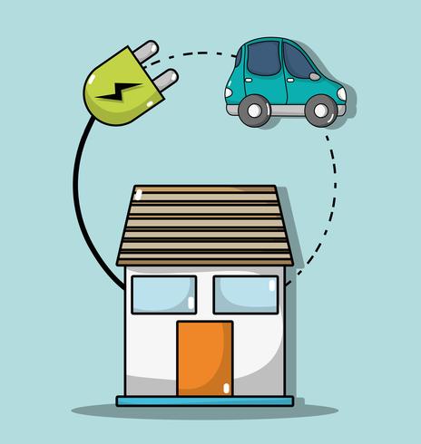 maison avec câble de connexion à la voiture électrique vecteur