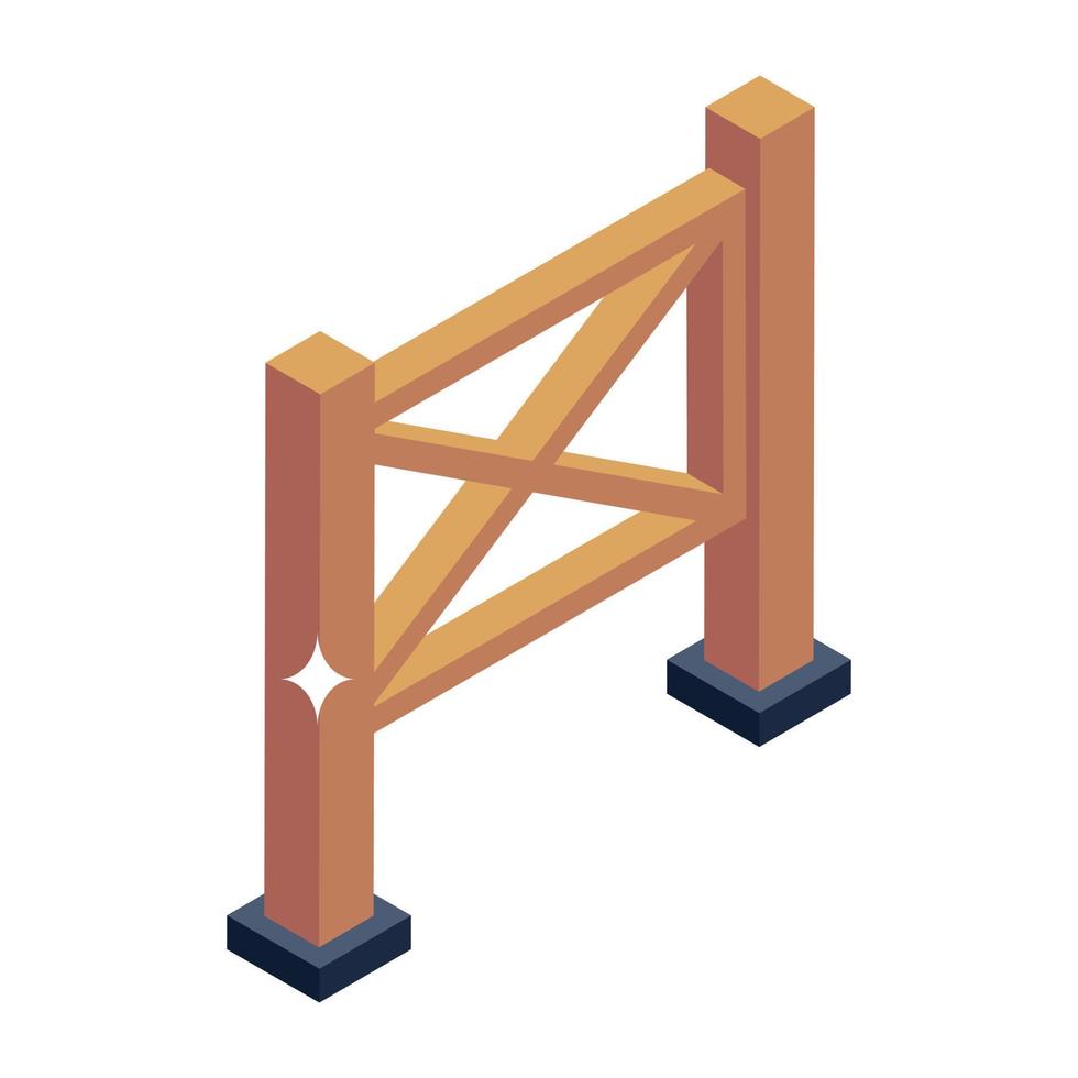 clôture en bois en icône isométrique vecteur