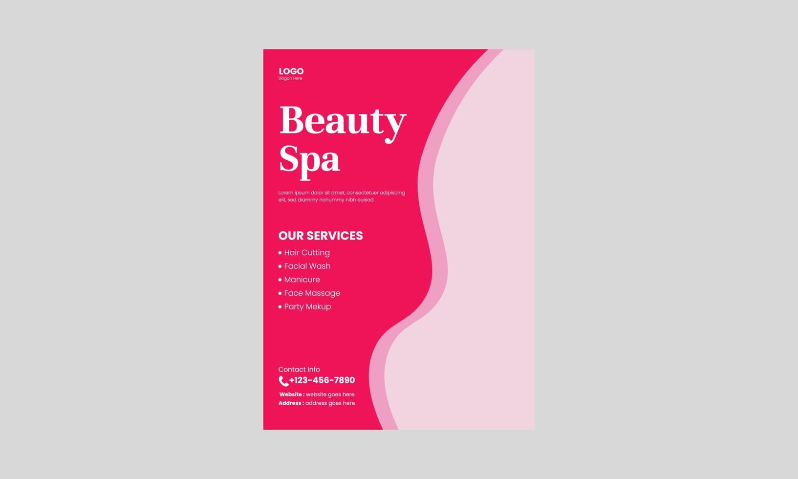 modèle de conception de flyer spa, beauté et massage. conception de modèle de flyer prêt à imprimer pour salon de coiffure spa beauté. dépliant, format a4, dépliant, couverture, affiche, conception de brochure vecteur