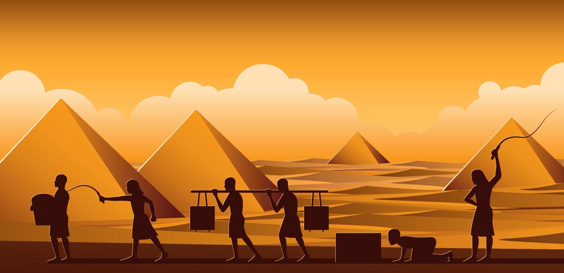 la construction d'une pyramide en égypte dans l'Antiquité utilise des hommes comme esclaves toute la journée, version dessin animé vecteur