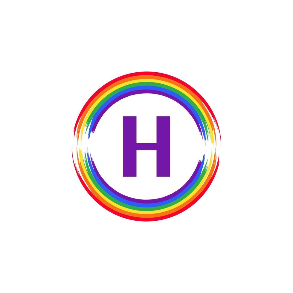 lettre h à l'intérieur de la circulaire de couleur arc-en-ciel drapeau brosse logo design inspiration pour le concept lgbt vecteur