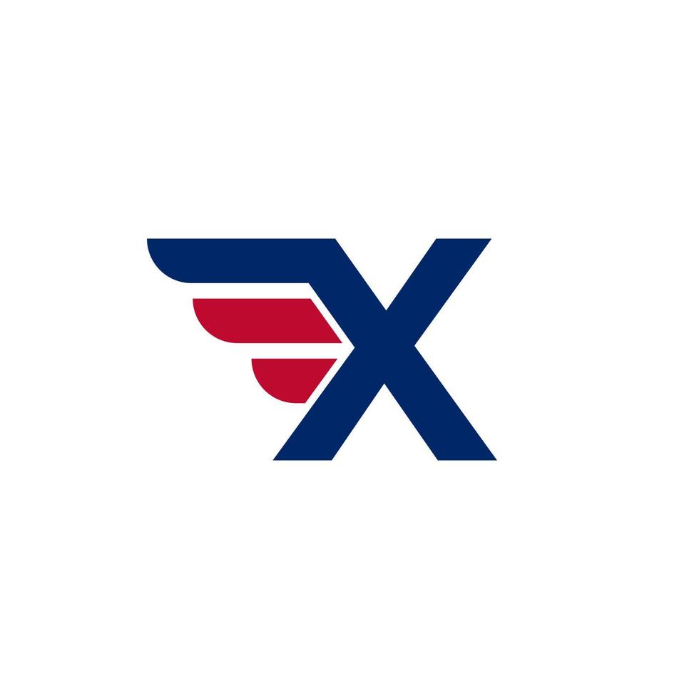 lettre de l'alphabet x avec élément de conception de logo ailes rapides sur illustration vectorielle fond blanc vecteur