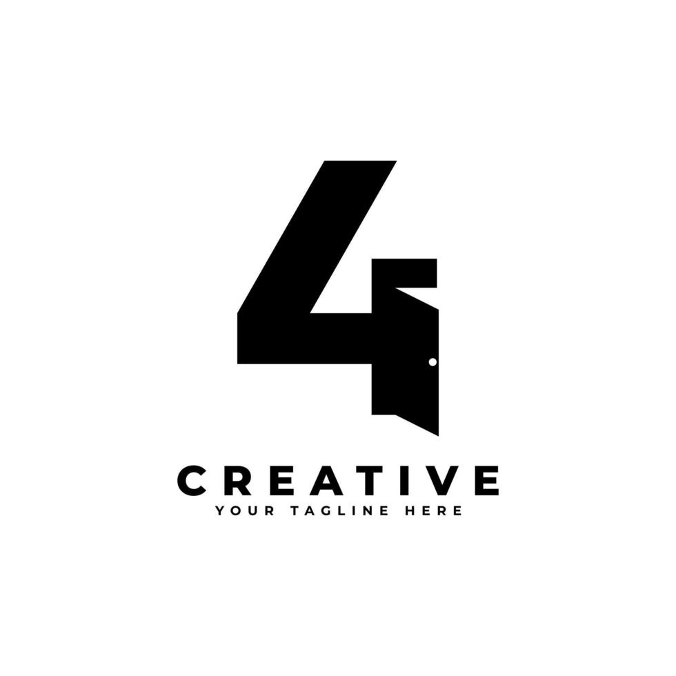 création de logo d'espace négatif de porte numéro quatre. utilisable pour la construction architecture bâtiment logo vecteur