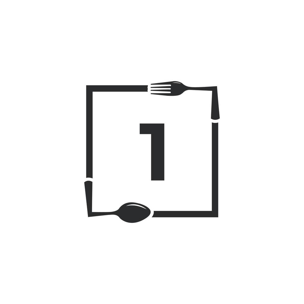 logo du restaurant. numéro 1 avec fourchette à cuillère pour le modèle de conception d'icône de logo de restaurant vecteur