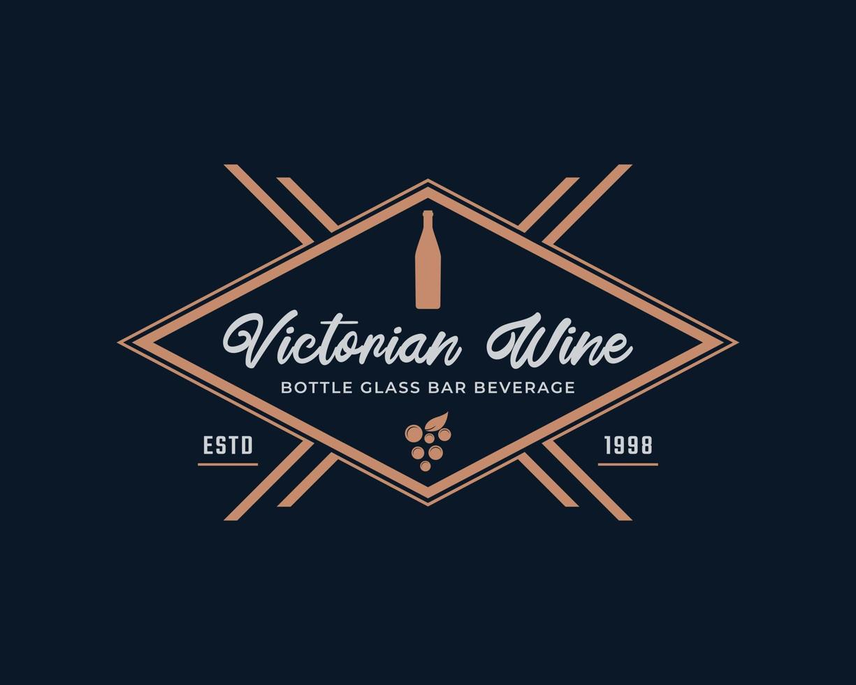 luxe vintage rétro étiquette insigne emblème floral victorien bouteille de vin verre bar boisson logo design inspiration vecteur