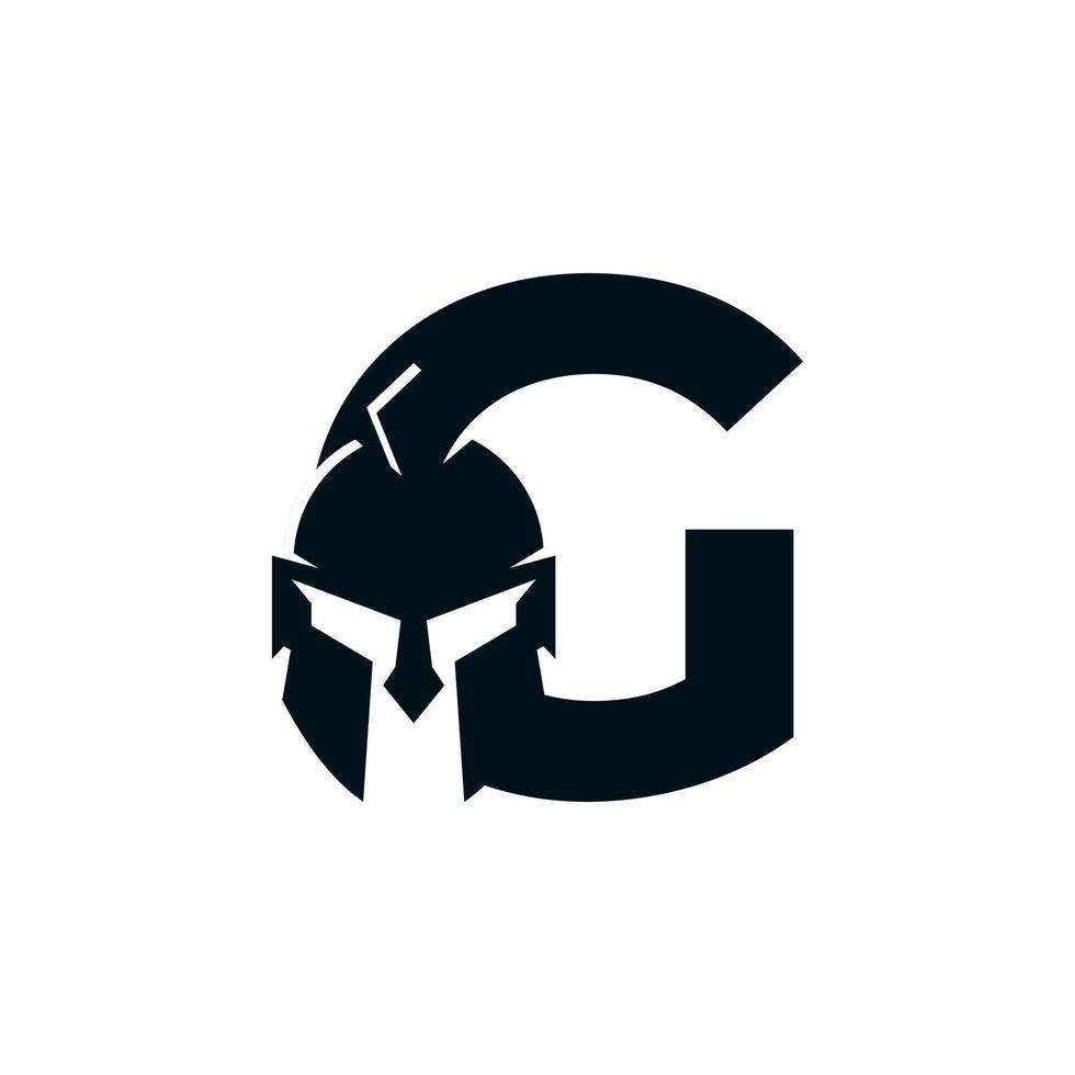 logo spartiate. lettre initiale g pour le vecteur de conception de logo de casque de guerrier spartiate