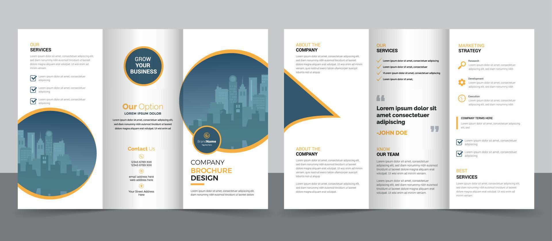 modèle de conception de brochure à trois volets pour votre entreprise, votre entreprise, votre entreprise, votre publicité, votre marketing, votre agence et votre activité Internet. vecteur