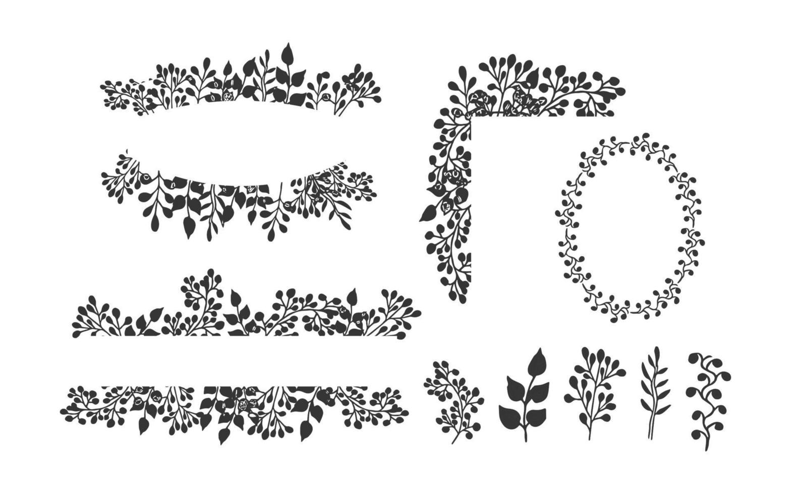 définir des cadres à bordure fractionnée, éléments floraux de cadre de monogramme floral dans un style doodle isolés sur fond blanc. décoration design élégant, élément. . illustration vectorielle vecteur