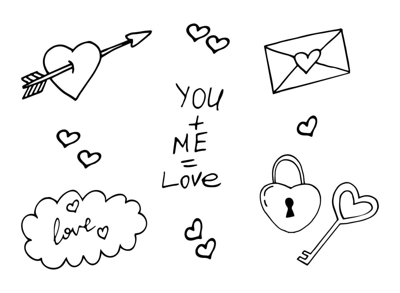 doodle dessiné à la main de la saint-valentin. vecteur, scandinave, minimalisme. icône, autocollant carte amour romance vecteur