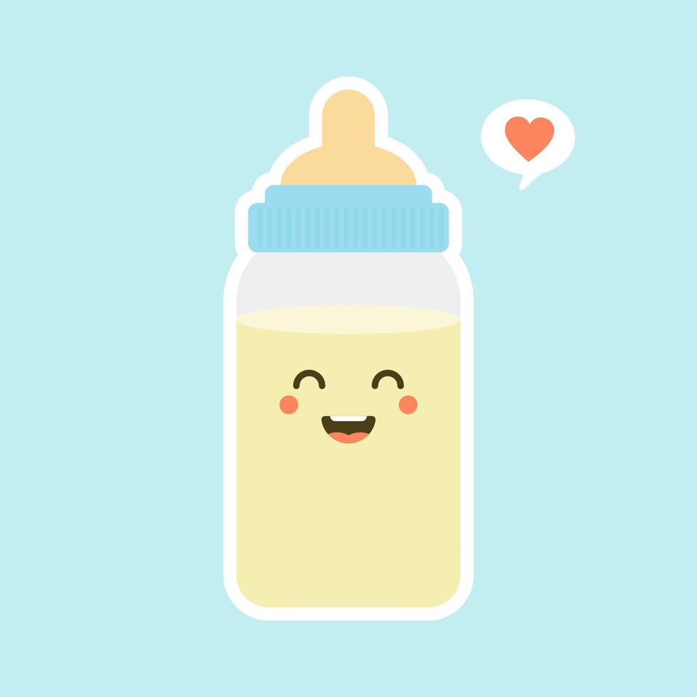 conception plate de biberon de lait pour bébé. personnages drôles de bouteille de lait avec des visages souriants, illustration de vecteur de dessin animé isolé sur fond de couleur. bouteille de lait mignonne et kawaii.