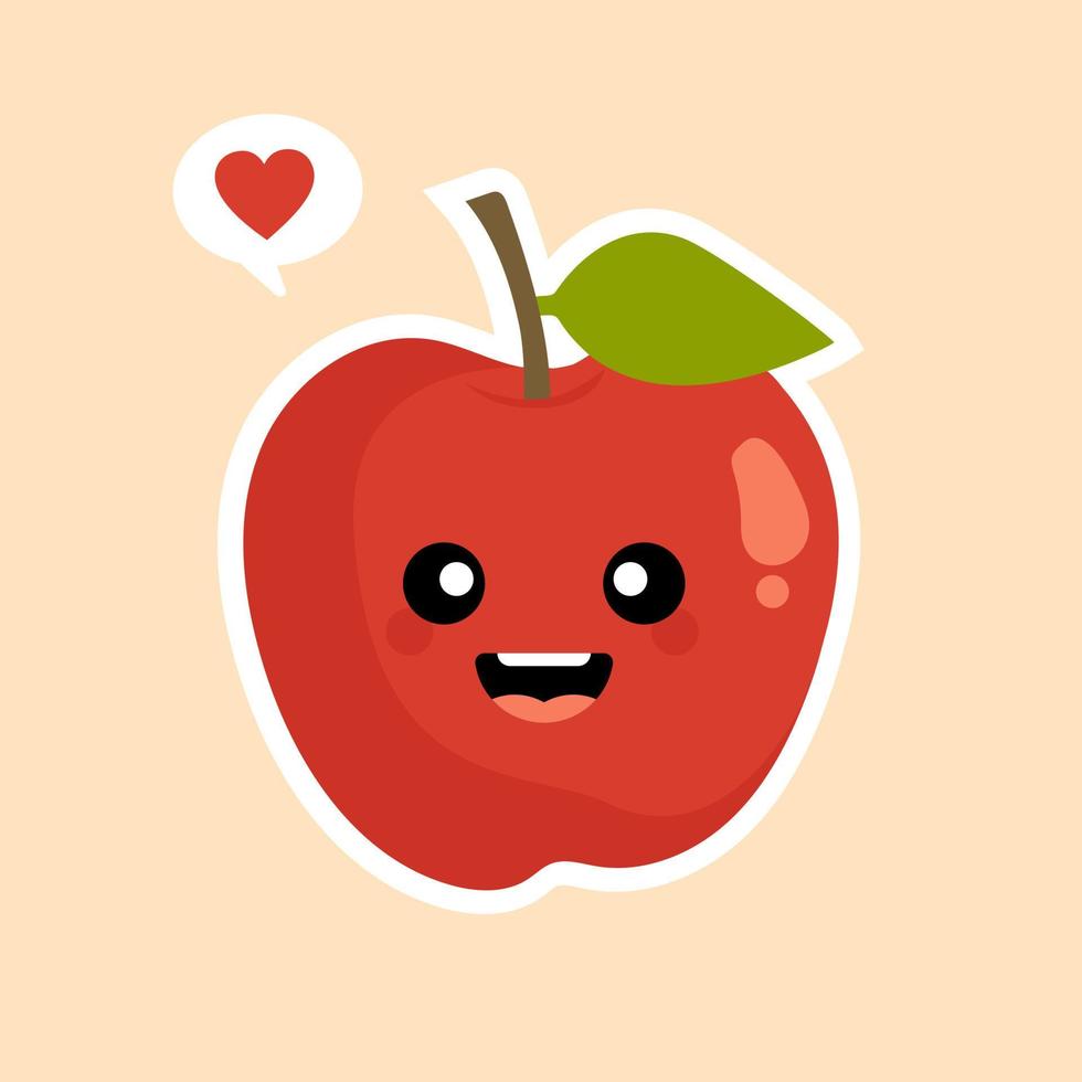personnage de pomme rouge mignon et drôle, mascotte, élément de décoration, illustration de vecteur de dessin animé isolé sur fond de couleur. personnage drôle de pomme rouge, concept de soins de santé pour les enfants. pomme kawaii