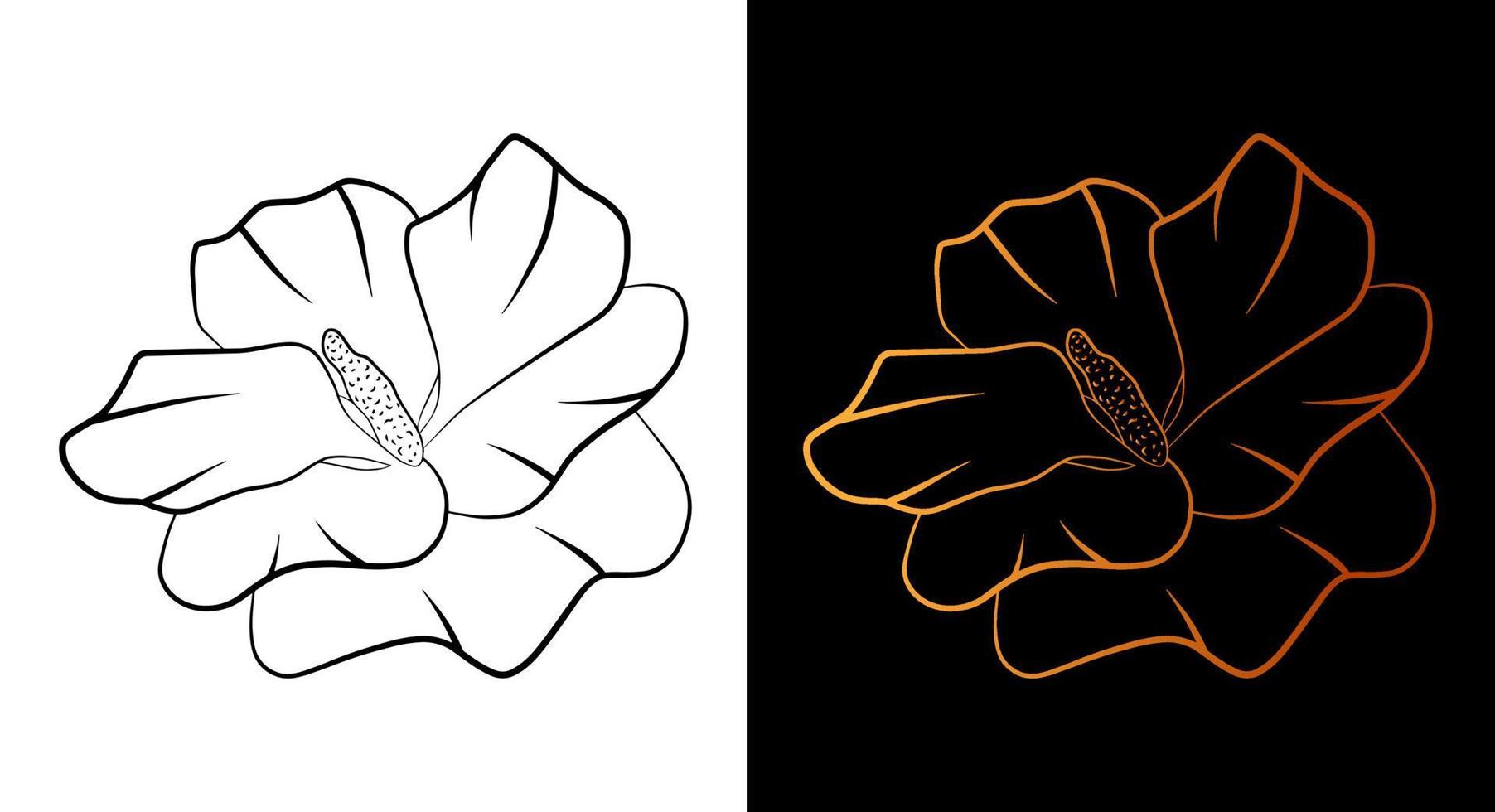 icône de contour de fleur, style d'art de ligne de croquis de doodle simple, ensemble de botanique floral noir et or. élément de conception de logo élégant de beauté. dessin de symbole isolé graphique. forme plate, carte d'impression de tatouage de mariage. vecteur