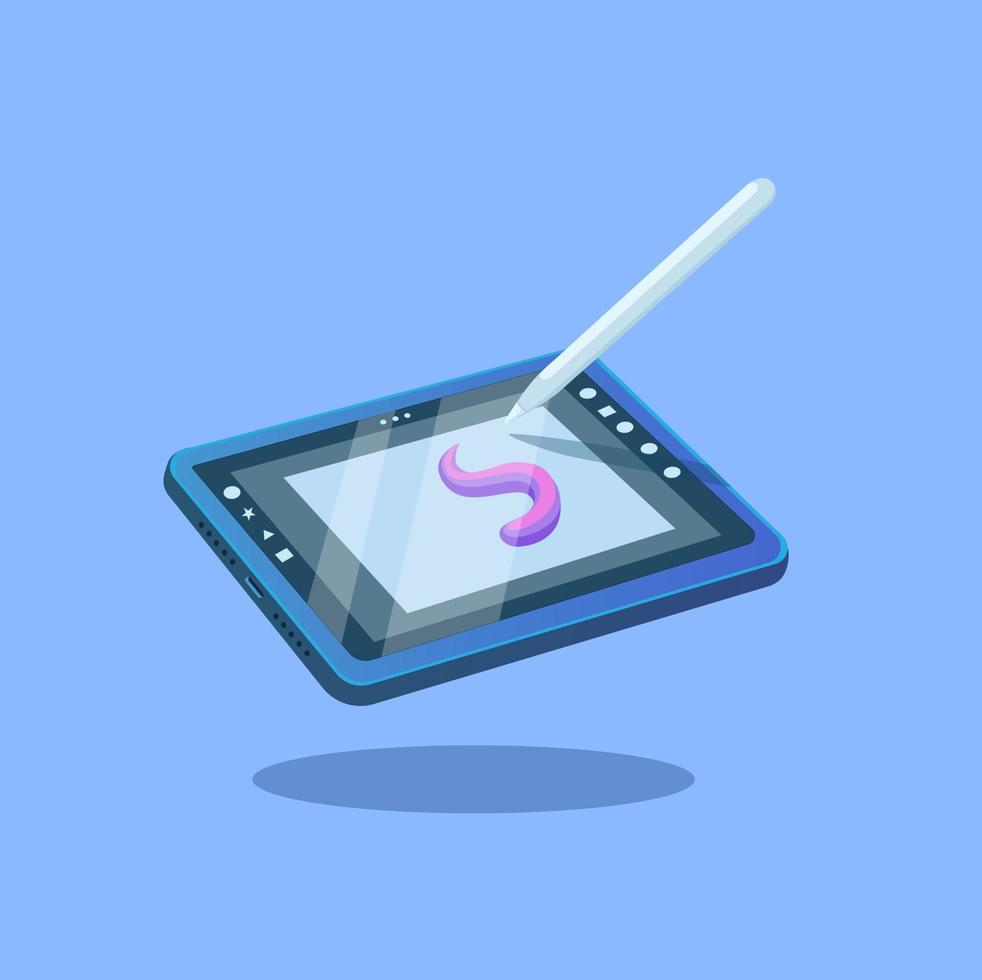 tablette graphique avec stylet. gadget d'artiste et d'étudiant pour le vecteur de dessin animé de technologie de travail ou d'éducation