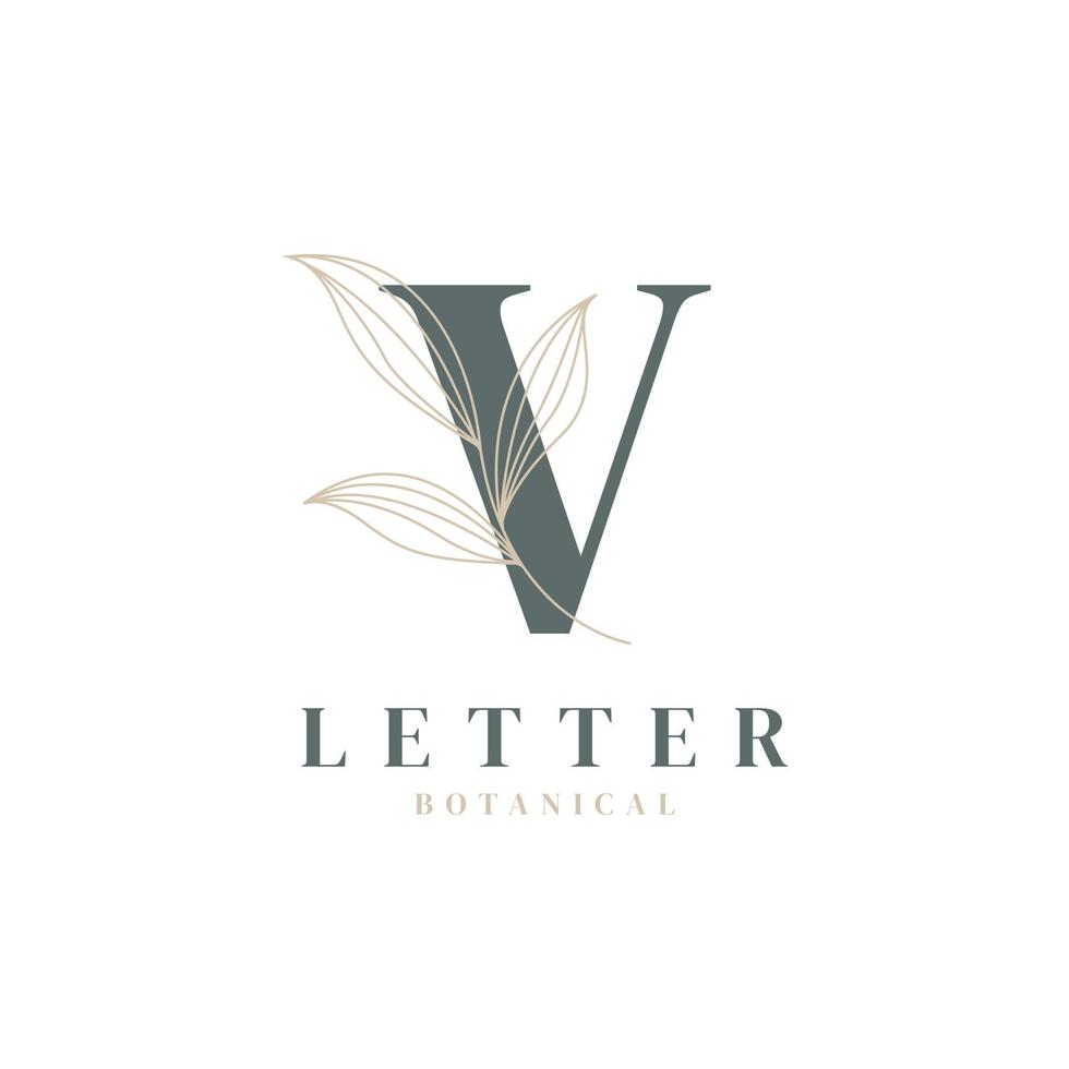 lettre initiale v logo floral et botanique. feuille de nature féminine pour symbole d'icône de salon de beauté, de massage, de cosmétiques ou de spa vecteur