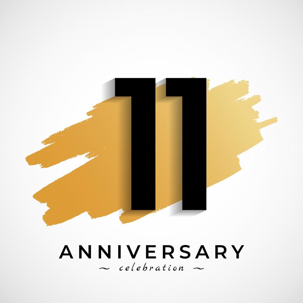 Célébration du 11e anniversaire avec le symbole de la brosse dorée. joyeux anniversaire salutation célèbre l'événement isolé sur fond blanc vecteur