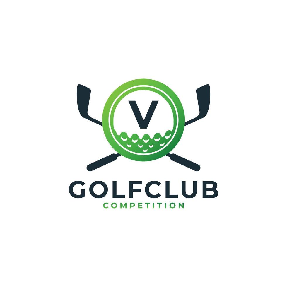 logo de sport de golf. lettre v pour le modèle de vecteur de conception de logo de golf. vecteur eps10