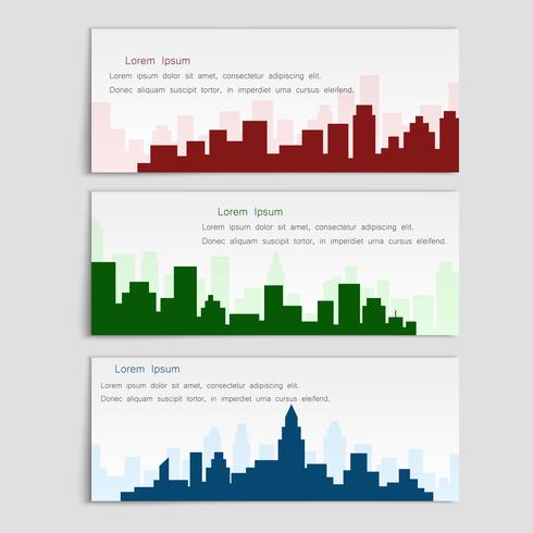 Vecteur série de bannières avec des silhouettes de la ville, style plat