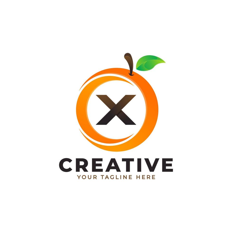 logo lettre x en fruits orange frais avec un style moderne. logos d'identité de marque conçoit le modèle d'illustration vectorielle vecteur