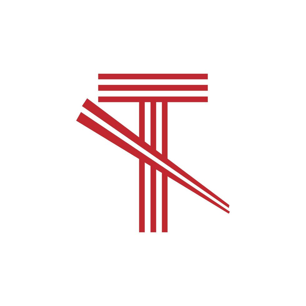 lettre t symbole du logo vectoriel de nouilles japonaises. adapté à l'inspiration du logo des restaurants japonais.