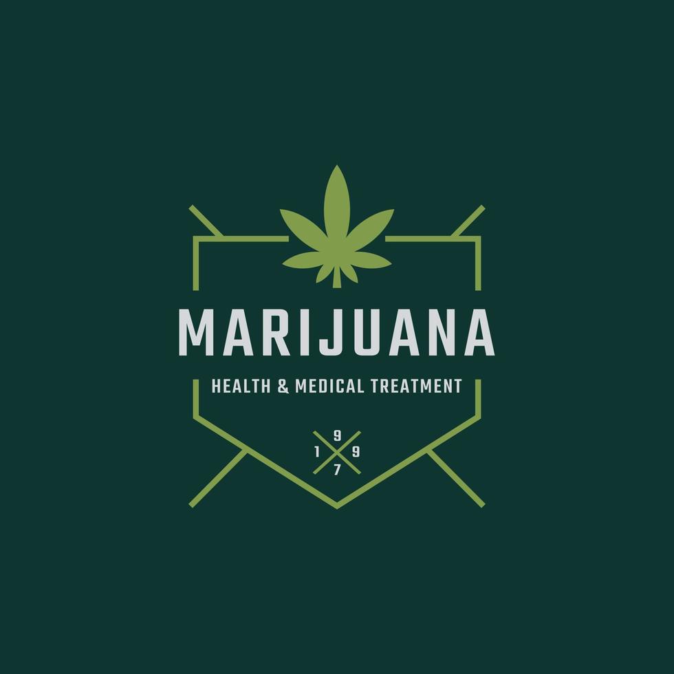 insigne d'étiquette rétro vintage classique pour marijuana cannabis feuille de pot de chanvre thc cbd santé et thérapie médicale logo design inspiration vecteur