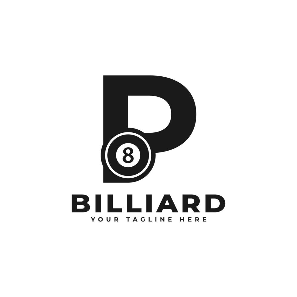 lettre p avec création de logo de billard. éléments de modèle de conception de vecteur pour l'équipe sportive ou l'identité d'entreprise.