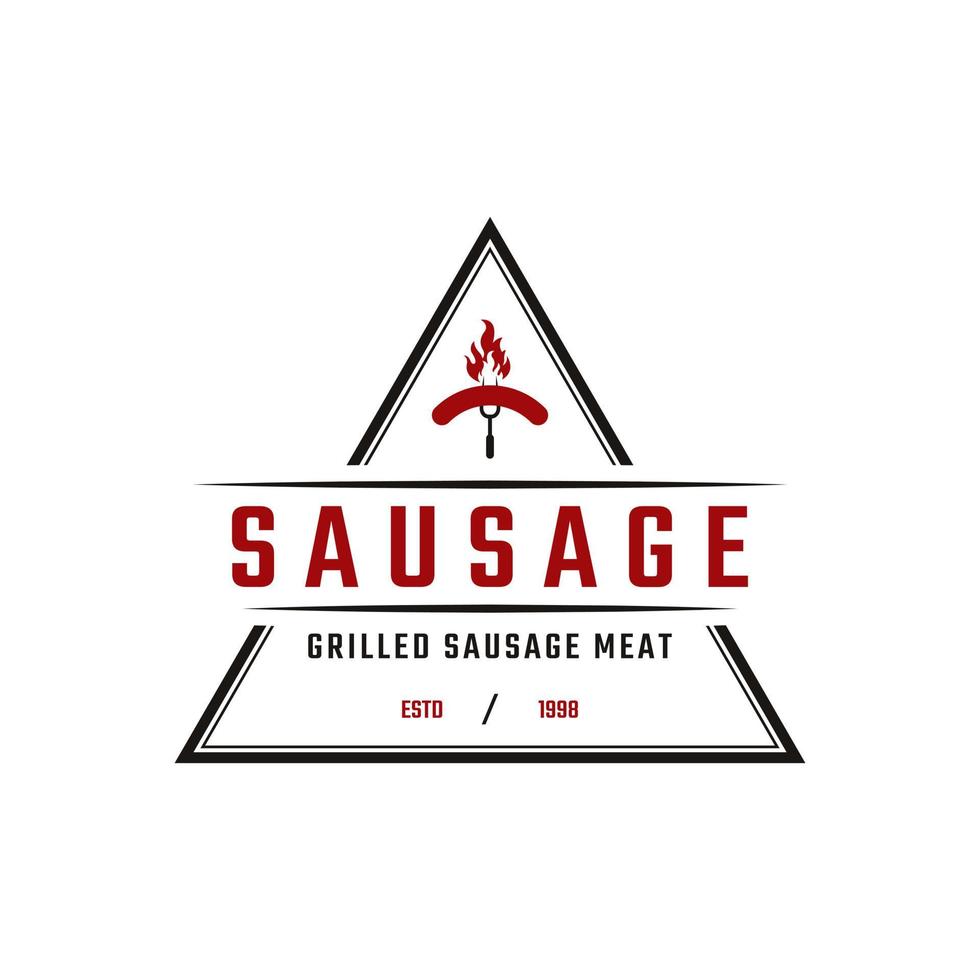 insigne d'étiquette rétro vintage classique pour l'inspiration du logo du barbecue de la viande de saucisse grillée à la flamme du feu vecteur