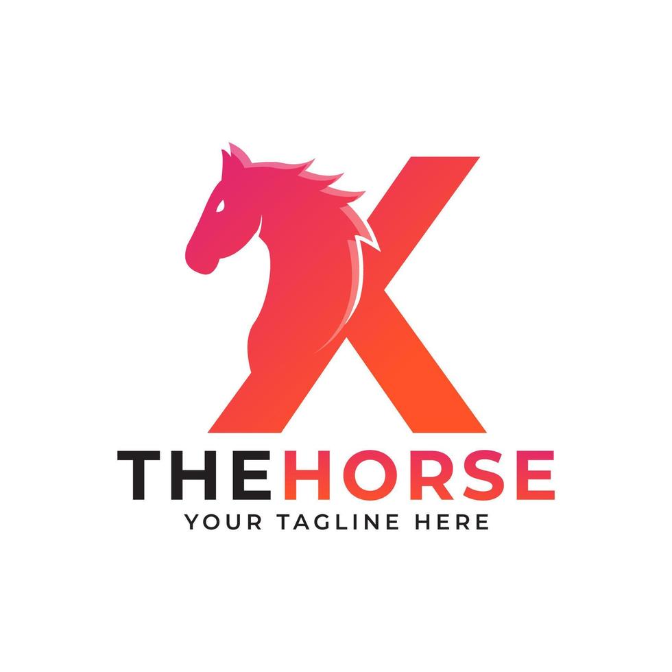 lettre initiale créative x avec concept de vecteur de logo de tête de cheval ou d'étalon