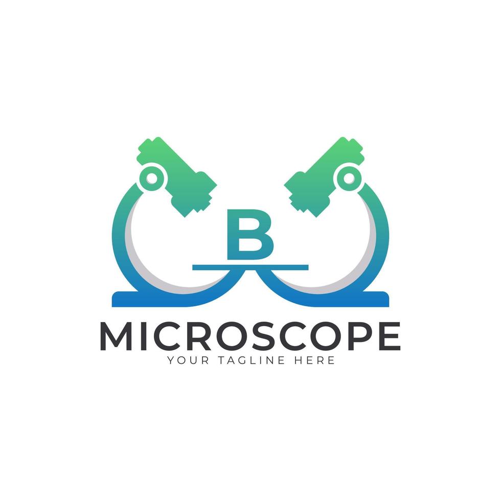 logo du laboratoire. lettre initiale b élément de modèle de conception de logo de microscope. vecteur
