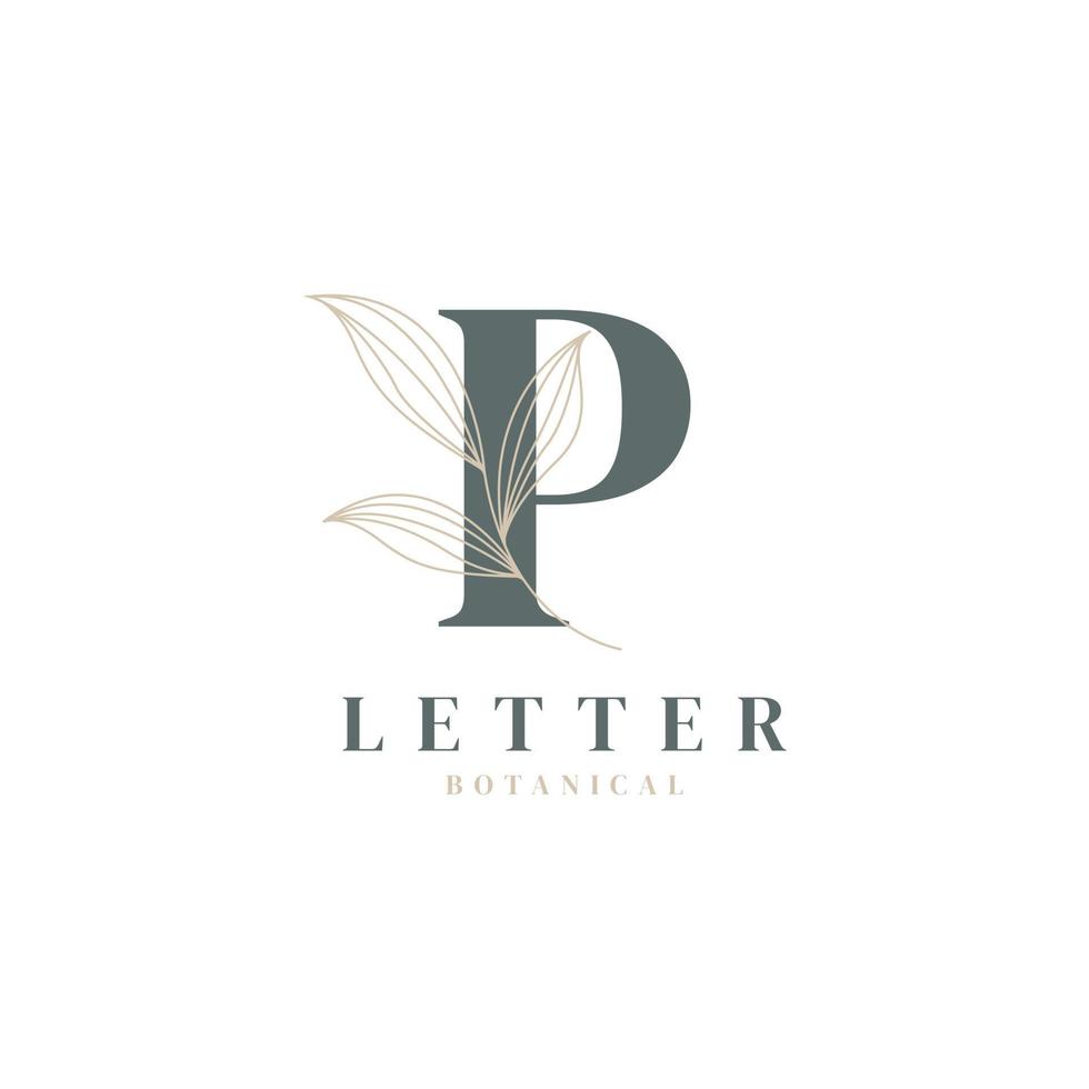 lettre initiale p logo floral et botanique. feuille de nature féminine pour symbole d'icône de salon de beauté, de massage, de cosmétiques ou de spa vecteur