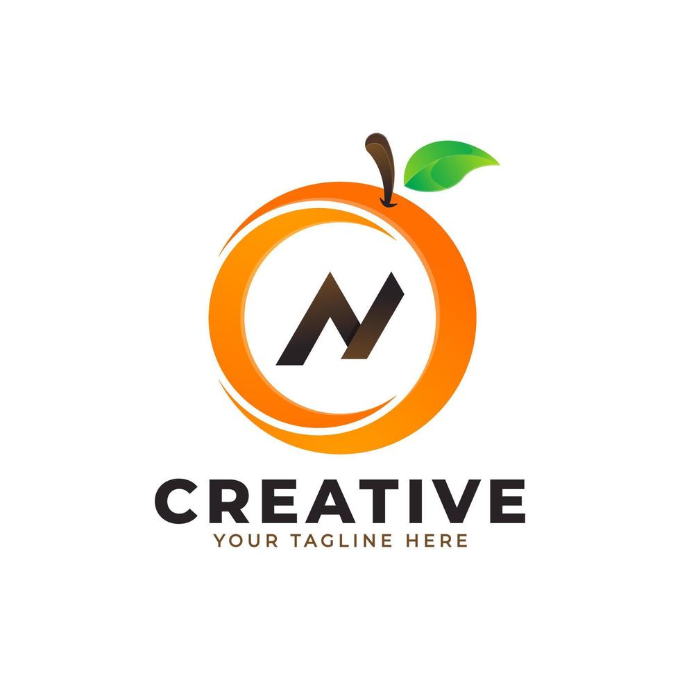 logo lettre n en fruits orange frais avec un style moderne. conceptions de logos d'identité de marque modèle d'illustration vectorielle vecteur