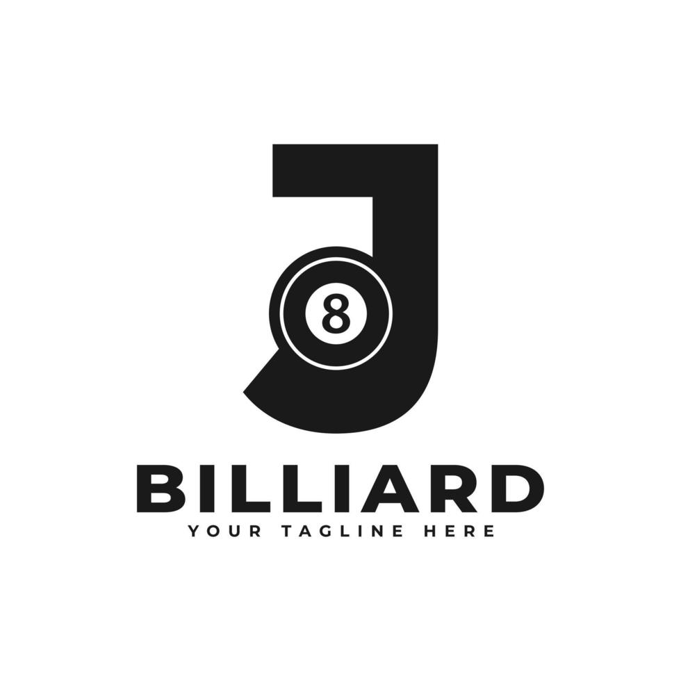 lettre j avec création de logo de billard. éléments de modèle de conception de vecteur pour l'équipe sportive ou l'identité d'entreprise.