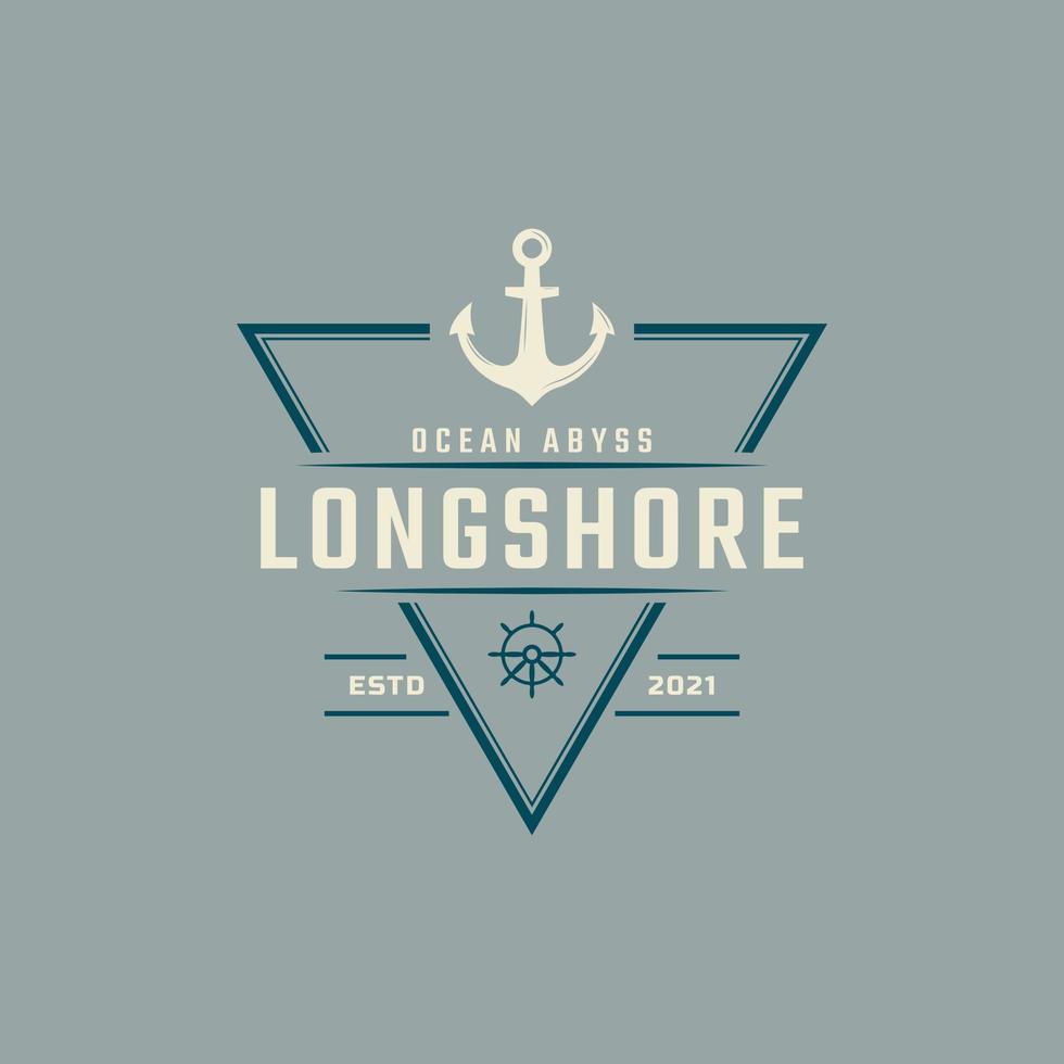 insigne emblème vintage logo nautique et océanique avec symbole d'ancre de navire pour marine en illustration vectorielle de style rétro vecteur