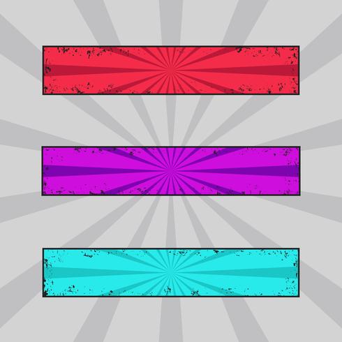 Vecteur série de bannières de couleur grungy, en-têtes de grunge avec rayons rétro